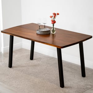 Dining Table - Walnut Wood, Wood Dining Table with Bench, Walnut Dining Table, Rustic Kitchen Table, Modern Dining Room Table Set