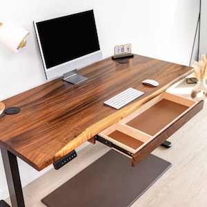 Standing Desk Desk with Drawers, Walnut Live Edge Desk, Adjustable Height Desk, Sit Stand Desk, Stand Up Desk, Home Office Desk image 4