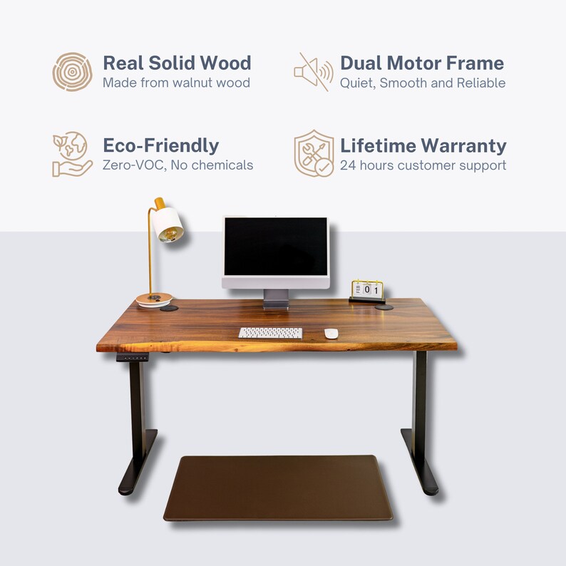 Wood desk crafted from walnut hardwood with black adjustable legs, available in both large and small sizes. Ideal for spaces of any size, this desk combines the natural beauty of a live edge wood, suitable for small and large work areas.