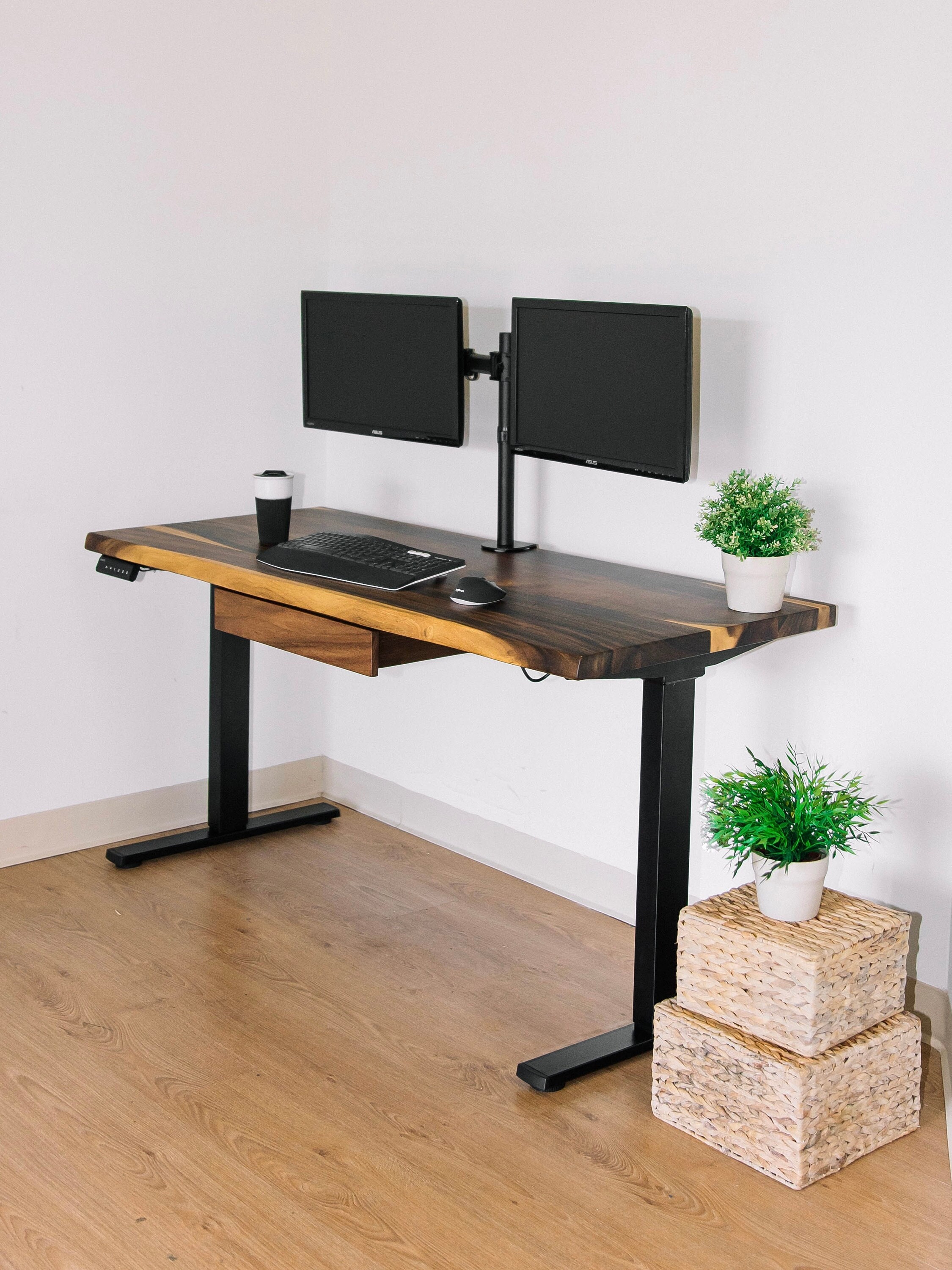 Adjustable Standing Desk Live Edge Desk Walnut Desk Standing Desk