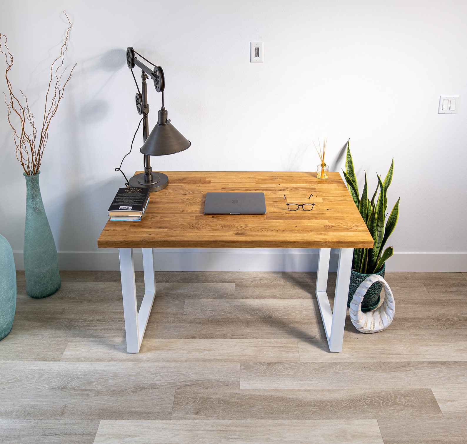 MWS Luna Wood Computer Desk Butcher Block Desk Home Etsy