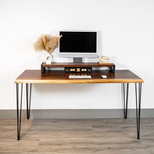 Live Edge Walnut Desk - Solid Wood Computer Desk with Drawer Storage & Monitor Riser Option | Handcrafted Home Office Desk image 6