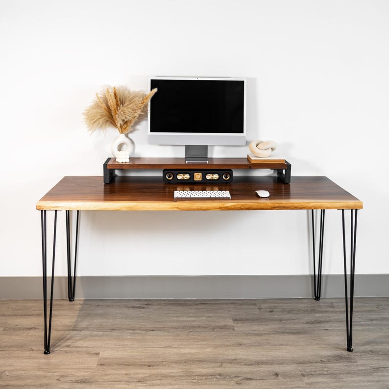 Live Edge Walnut Desk - Solid Wood Computer Desk with Drawer Storage & Monitor Riser Option | Handcrafted Home Office Desk image 6