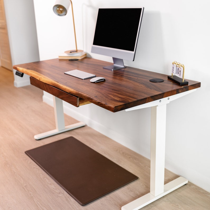 Standing Desk Long Drawer, Walnut Wood, Live Edge Desk Adjustable Height, Sit Stand Desk, Ergonomic Office Furniture image 4