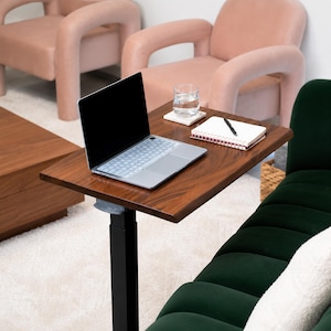 Solid Walnut Mobile Laptop Desk: Live Edge Laptop Table, Pneumatic Lift, Hidden Wheels