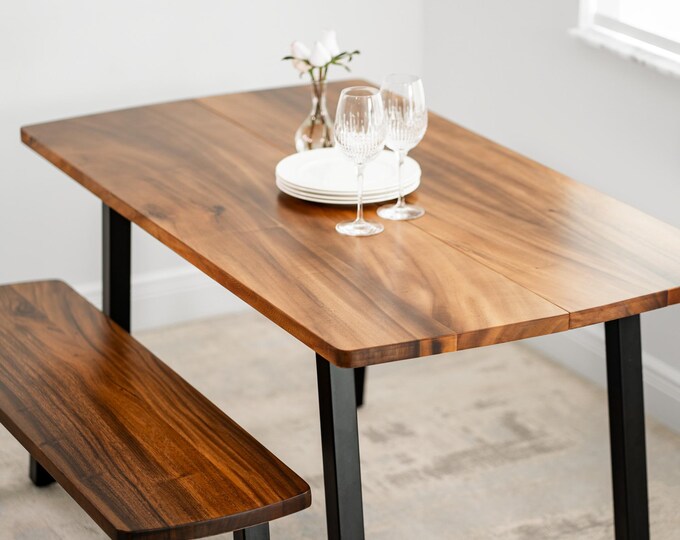 Featured listing image: Walnut Dining Table Set with Benches - Solid Wood Kitchen Table | Dining Room Table | Seats 4–6