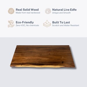 Walnut wood desk table top, made from real walnut with a natural live edge, built to last and eco-friendly, perfect for a sustainable and stylish office furniture.