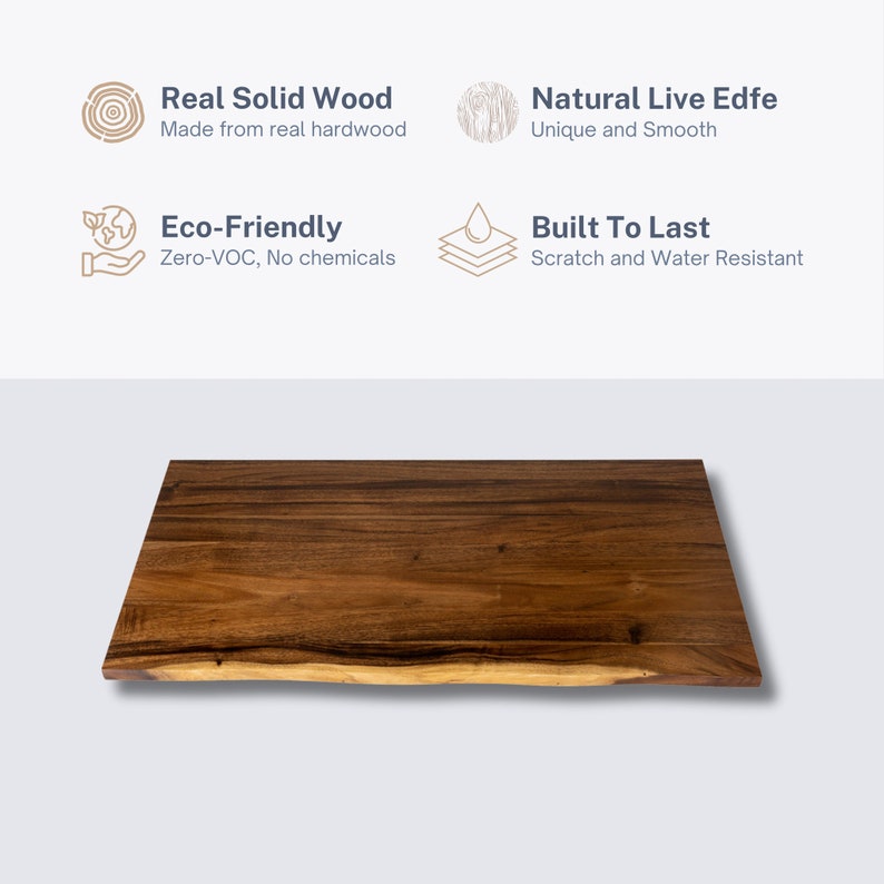 Walnut wood desk table top, made from real walnut with a natural live edge, built to last and eco-friendly, perfect for a sustainable and stylish office furniture.