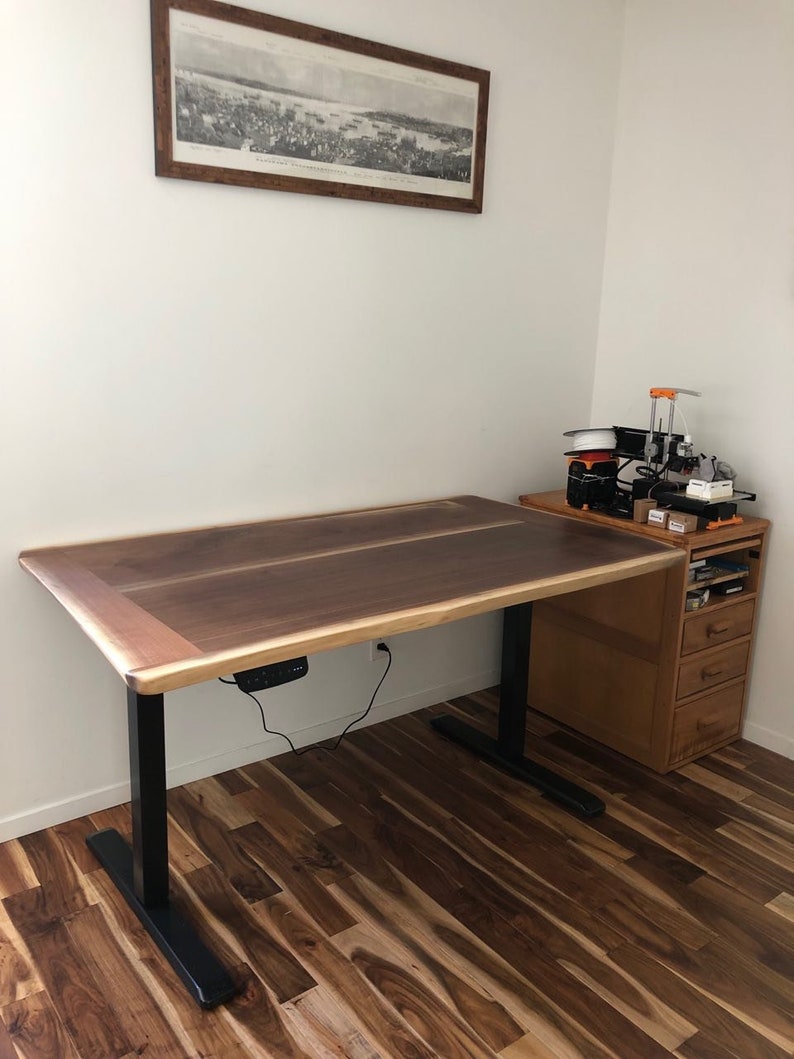 Sit Stand Desk Solid Natural Black Walnut Top