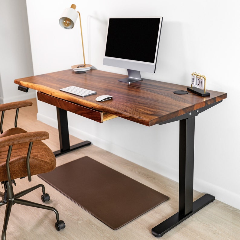 Standing Desk Desk with Drawers, Walnut Live Edge Desk, Adjustable Height Desk, Sit Stand Desk, Stand Up Desk, Home Office Desk image 1