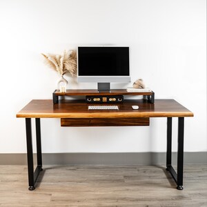 Live Edge Wood Desk With Drawer Option - Solid Walnut Desk With Metal ...
