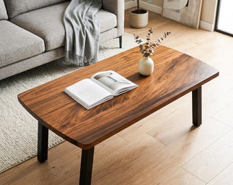 Solid Walnut Coffee Table – Modern / Mid-Century, 46x25, Tool-Free Assembly, Scratch/Water Resistant