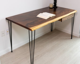Walnut Desk with Storage - Live Edge Computer Desk, Office Desk, Solid Wood Desk, Wood Desk, Home Office Desk, Industrial Desk
