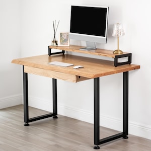 Desk with Drawer – Live Edge Desk, White Oak Color, Solid Wood Desk, Computer Desk, Wooden Desk with Storage, Home Office Desk