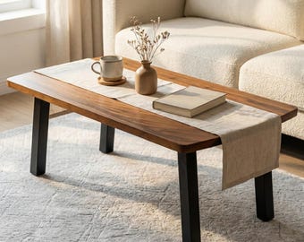 Table basse en noyer massif – Style moderne/milieu du siècle, 117 x 64 cm, montage sans outil, résistante aux rayures et à l'eau