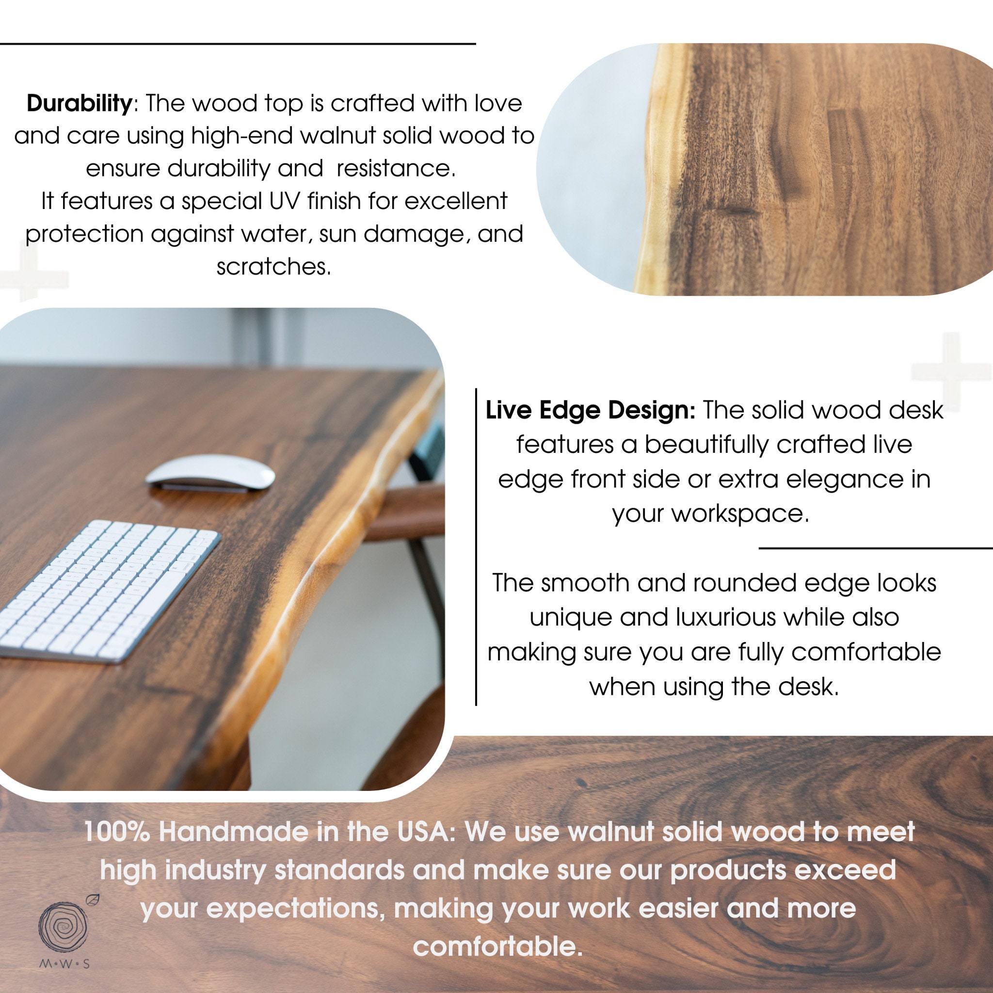 Murello Adjustable Amish Walnut Live Edge Wood Standing Desk - Quick