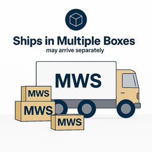 May include: Illustration of a delivery truck with the text "MWS" on the side and boxes labeled "MWS". The text "Ships in Multiple Boxes" and "may arrive separately" is also present.