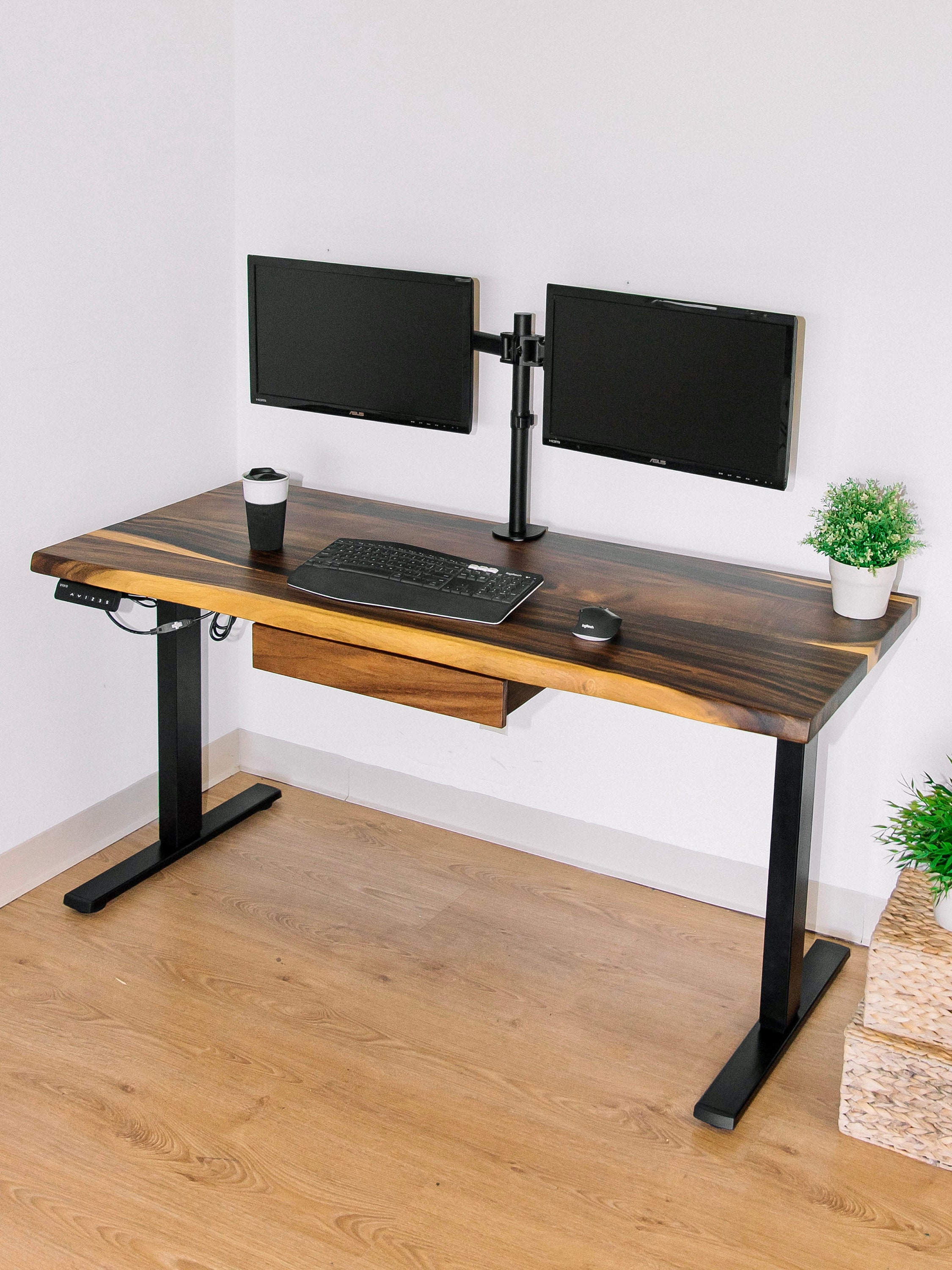 Murello Adjustable Amish Walnut Live Edge Wood Standing Desk - Quick