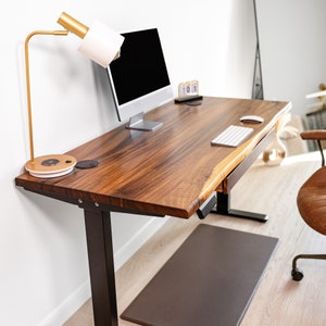 Standing Desk Long Drawer, Walnut Wood, Live Edge Desk Adjustable Height, Sit Stand Desk, Ergonomic Office Furniture image 2