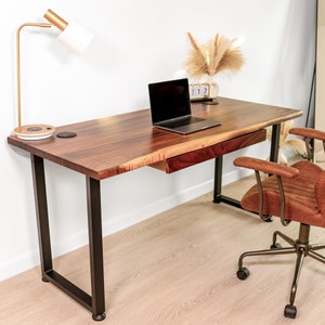 Desk Walnut Live Edge, Computer Desk with Long Drawer, Wood Desk, Solid Wood Desk, Home Office Desk, Modern Desk, Rustic Desk zdjęcie 3