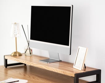 White Oak Monitor Stand Riser - Solid Wood Shelf for Desk