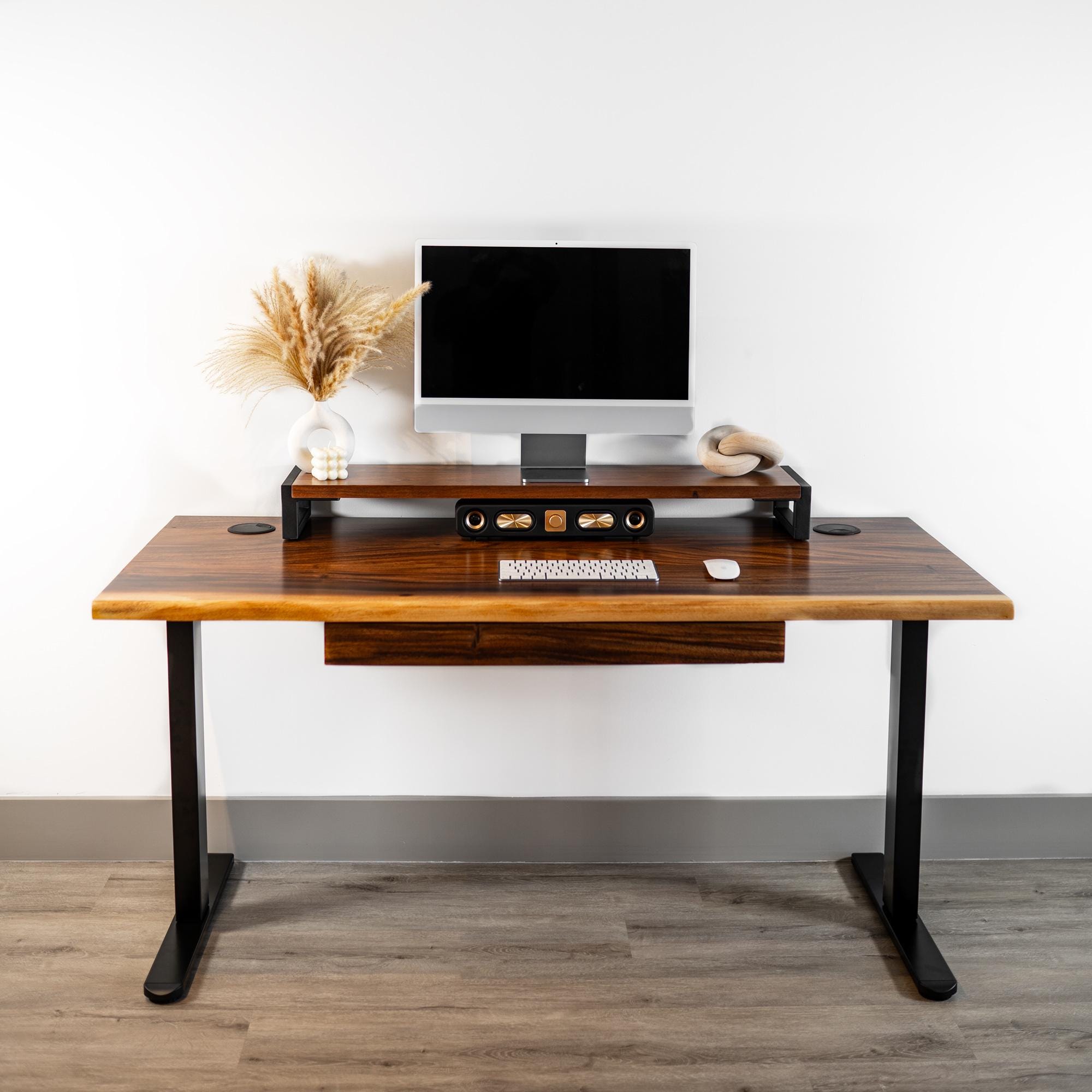 Standing Desk Long Drawer Walnut Wood Live Edge Desk Adjustable Height Desk Sit Stand Desk Desk With Drawers Desk With Keyboard Tray Etsy