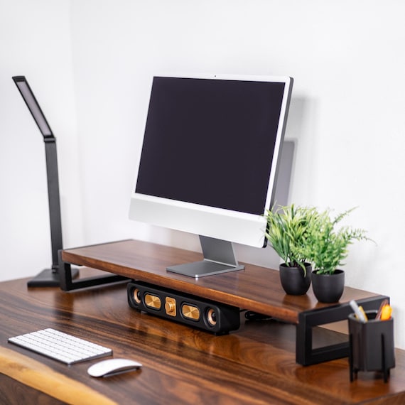 Walnut Monitor Stand - Wood Monitor Riser | Desk Shelf Organizer | Ergonomic Desk Accessories