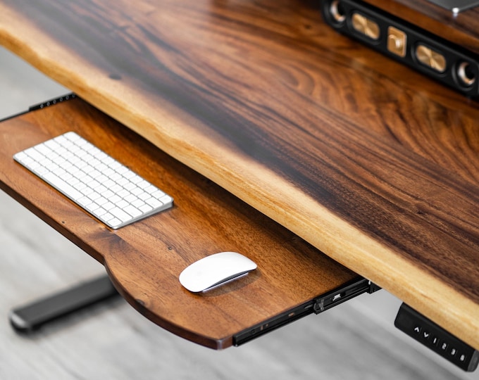 Keyboard Tray Under Desk, Walnut Solid Wood, Pull Out Keyboard & Mouse Tray, Keyboard Tray for Desk
