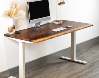 Live Edge Walnut Standing Desk — Solid Wood | Dual-Motor Adjustable Height Desk