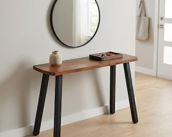 Walnut Console Table - Solid Wood Sofa Table with Metal Legs | Water and Scratch Resistant | Tool-Free Assembly