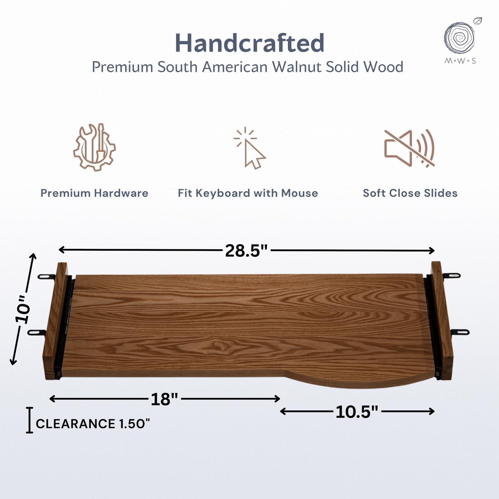 Keyboard Tray Under Desk, Walnut Solid Wood, Pull Out Keyboard & Mouse ...