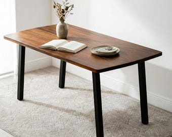 Ensemble table et bancs de salle à manger en noyer massif - Table de cuisine en bois massif | Table de salle à manger pour 4 à 6 personnes