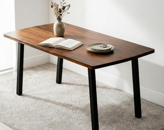 Featured listing image: Walnut Dining Table Set with Benches - Solid Wood Kitchen Table | Dining Room Table Seats 4–6