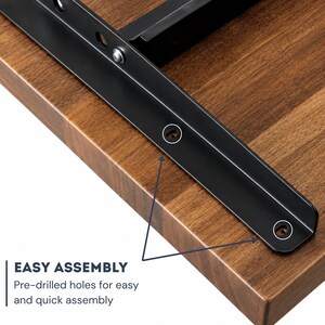 Solid walnut adjustable-height desk with pre-drilled holes and a black metal frame, designed for easy assembly and secure installation.