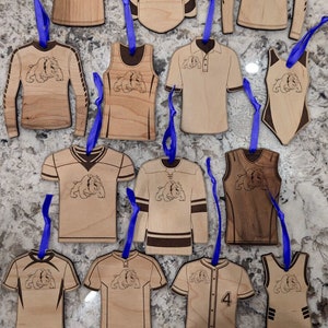 Swanville School Sports Jersey Ornaments, Baseball, Basketball, Volleyball, Football, Track and Cross Country, Softball