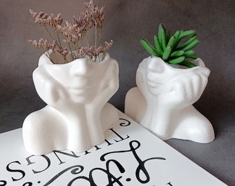 Unique Female Face Pots | Set of 2 | Decorative Succulent Planters |Modern Room Decor