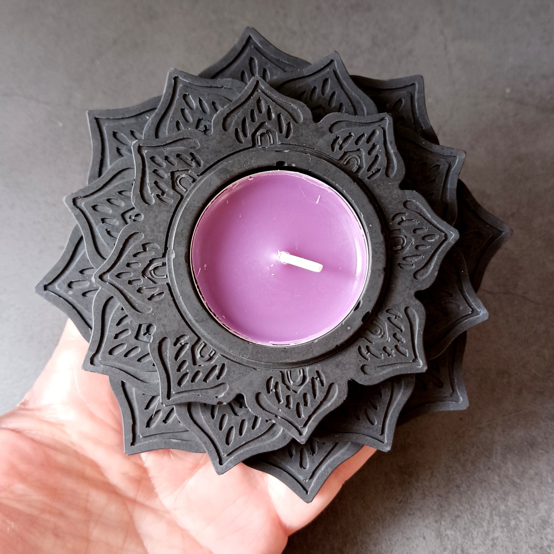 Black Candlestick Lotus Flower Tea Light Holderhalloween Party Etsy