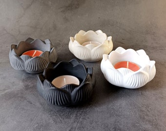Lotus Plaster Tea Light Holder: Rustic Home Decor Gift
