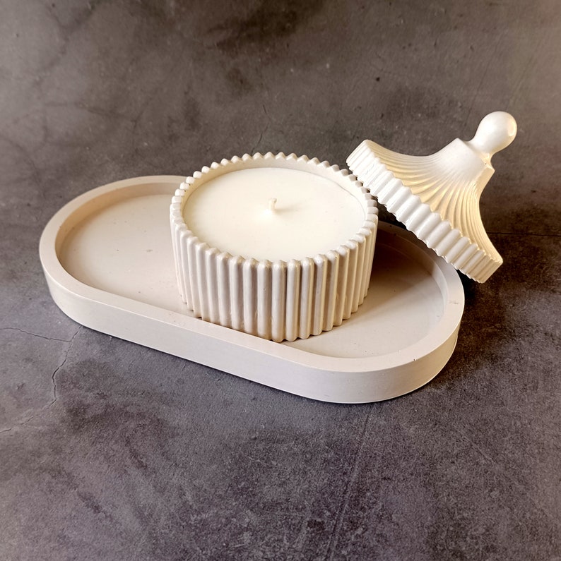 Bougie de soja dans un récipient blanc Plateau en plâtre ovale Coffret cadeau esthétique pour elle image 7