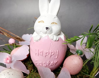 Figurine de lapin de Pâques en plâtre rose, décoration de table de lapin de Pâques mignon