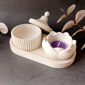 Decorative Tray Set Flower tea light holder Jewelry Trinket Jar Handmade Concrete Gift Set