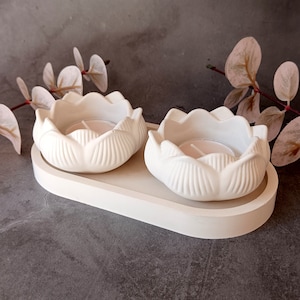 Lotus Beton Kerzenhalter Set für Hochzeiten | Teetischdekor | Minimalistischer Stil | Blumen-Teelichthalter