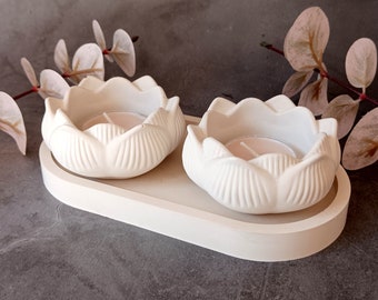 Lotus Concrete Candle Holders Set For Weddings| Tea Table Decor| Minimalist Style| Flower Tea Light Holder