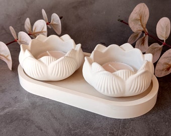 Lotus betonnen theelichthouderset: minimalistisch tafeldecor