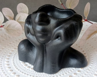 Black Woman's Face Decorative Vase|Concrete Jewelry Storage| Make Up Brush Holder| Modern Home Decor