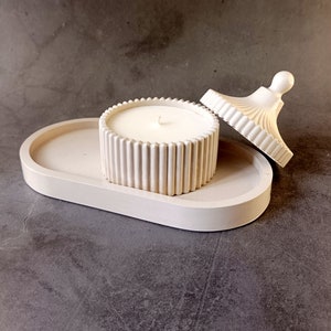 Bougie de soja dans un récipient blanc Plateau en plâtre ovale Coffret cadeau esthétique pour elle image 1