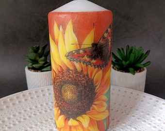 Unique Handmade Candle Sunflower Butterfly Candle Decorative  Decoupage Candle
