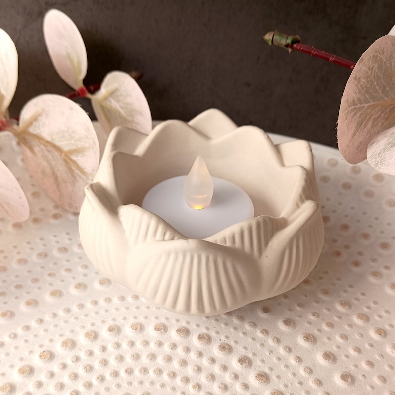 Flower Tea light candle holder Concrete candlestick Lotus Candle Yoga Teacher Gift Meditation Gift image 1