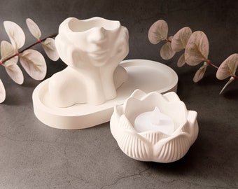 Woman Face Vase| Plaster Tray| Lotus Candle Holder| Handmade Gift Set