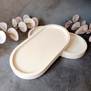 Decorative Concrete Tray Jewelry Tray White Oval Decorative Tray Minimalist Home Decor Handmade Gift For Her